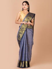 Grey & Golden pure cotton woven design taant saree