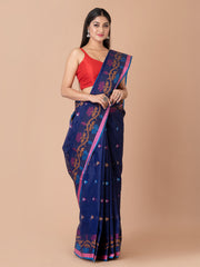 Navy Blue & Multi pure cotton taant saree
