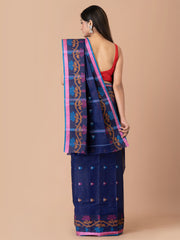 Navy Blue & Multi pure cotton taant saree