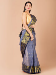 Grey & Golden pure cotton woven design taant saree