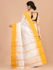 Off White & Yellow pure cotton woven design taant saree