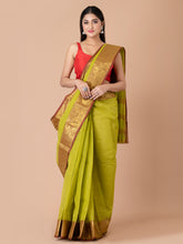 Green & Maroon pure cotton woven design taant saree