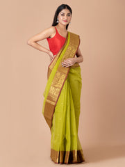 Green & Maroon pure cotton woven design taant saree