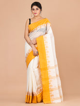 Off White & Yellow pure cotton woven design taant saree