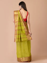 Green & Maroon pure cotton woven design taant saree