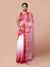 Laa Calcutta White & Red cotton silk woven temple design handloom saree for women