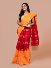 Laa Calcutta Red & Yellow pure cotton taant saree for women