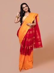 Laa Calcutta Red & Yellow pure cotton taant saree for women