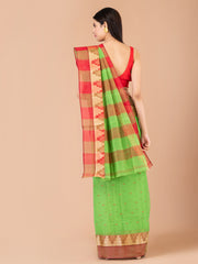 Green & Red pure cotton taant saree