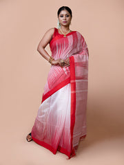 Laa Calcutta White & Red cotton silk woven temple design handloom saree for women