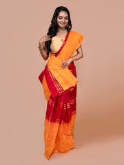 Laa Calcutta Red & Yellow pure cotton taant saree for women