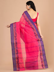 Pink & Blue pure cotton woven design taant saree