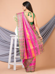 Laa Calcutta Pink & Multi pure cotton Taant saree