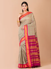 Grey & Violet Silk Gadwal Saree