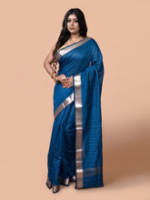 Laa Calcutta Maroon silk blend checked golden zari par handloom saree for women