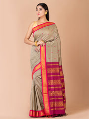 Grey & Violet Silk Gadwal Saree