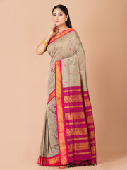 Grey & Violet Silk Gadwal Saree