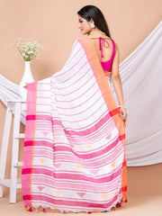 White & Multi striped pure cotton handloom saree