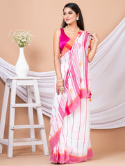 White & Multi striped pure cotton handloom saree
