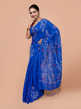 Laa Calcutta Blue & Multi Pure cotton hand stitch handloom saree for women
