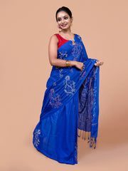 Laa Calcutta Blue & Multi Pure cotton hand stitch handloom saree for women