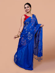 Laa Calcutta Blue & Multi Pure cotton hand stitch handloom saree for women