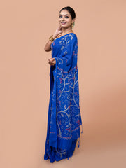 Laa Calcutta Blue & Multi Pure cotton hand stitch handloom saree for women