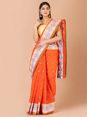 Orange & Multi pure cotton taant saree
