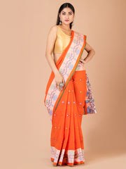 Orange & Multi pure cotton taant saree