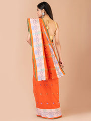 Orange & Multi pure cotton taant saree