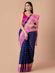 Navy Blue & Pink pure cotton taant saree