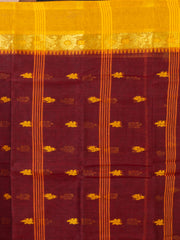 Maroon & Yellow pure cotton taant saree