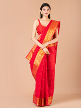 Red & Golden pure cotton woven design taant saree