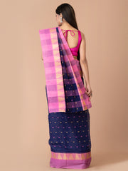 Navy Blue & Pink pure cotton taant saree