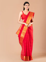Red & Golden pure cotton woven design taant saree