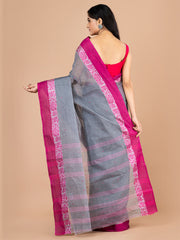 Grey & Pink  pure cotton woven design taant saree
