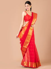 Red & Golden pure cotton woven design taant saree