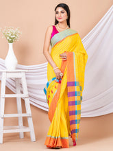 Yellow & Multi striped pure cotton handloom saree