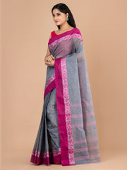 Grey & Pink  pure cotton woven design taant saree