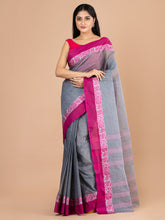 Grey & Pink  pure cotton woven design taant saree