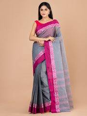 Grey & Pink  pure cotton woven design taant saree