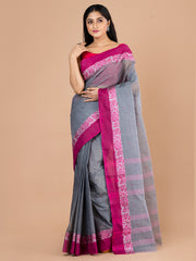 Grey & Pink  pure cotton woven design taant saree