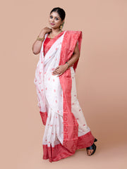Laa Calcutta White & Red pure cotton woven design Taant saree for women