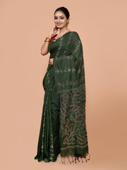 Laa Calcutta Green & Multi Pure cotton hand stitch handloom saree for women