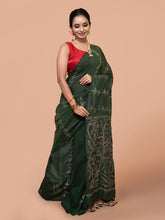 Laa Calcutta Green & Multi Pure cotton hand stitch handloom saree for women