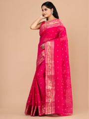Pink & Golden pure cotton woven design taant saree