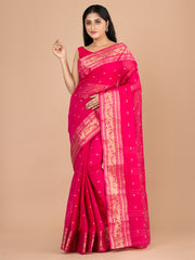 Pink & Golden pure cotton woven design taant saree