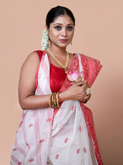 Laa Calcutta White & Red pure cotton woven design Taant saree for women