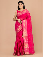 Pink & Golden pure cotton woven design taant saree