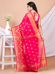 Pink & Golden floral design silk cotton handloom saree
